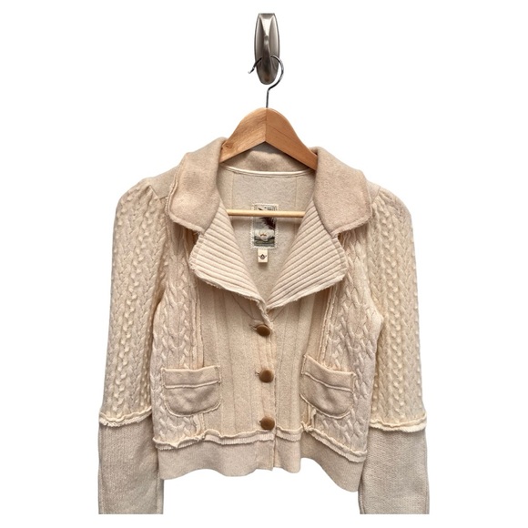 Burning Torch 100% Recycled Cashmere Cream Cardigan Sweater Jacket Size P XS B34 - Picture 2 of 6